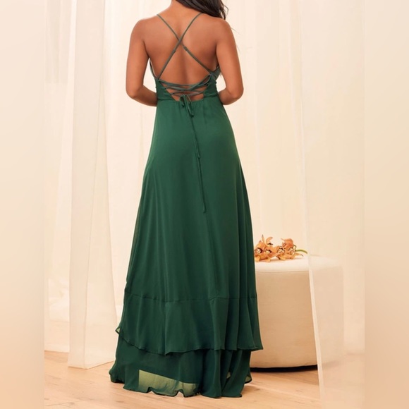 Lulu’s In Love Forever Emerald Green Lace-Up High-Low Maxi Dress - Picture 8 of 15